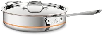 All-Clad Copper Core 5-Ply Stainless Steel Sauté Pan with Steel Lid 5 Quart Induction Oven Broiler Safe 600F Pots and Pans, Cookware Silver