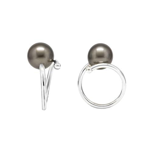 PERORNO Bague en Argent 925 avec Perle de Tahiti Ronde 8, 9 mm, Lustre Élevé, Cuir Propre, Taille 12 Réglable, Bijou Élégant et Unique
