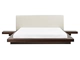 Beliani Cama Moderna 160 x 200 cm con Plataforma mesitas de Noche cabecero de Piel sintética MDF Madera de Fresno Oscuro Zen