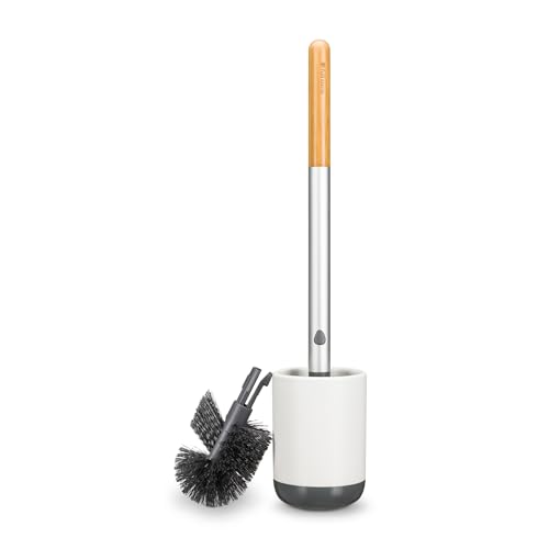 Full Circle Scrub Queen, Bathroom Toilet Brush with Ceramic Holder and Diatomaceous Earth Disk for Mold & Mildew Prevention, More Hygenic Toilet Cleaning Scrubber, Replaceable Head, White