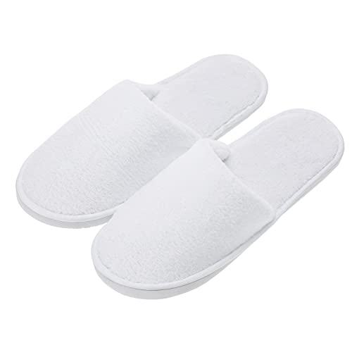 AhfuLife 5 Pairs Spa Slippers, Closed Toe White Hotel Slippers for Spa, Bathroom, Travel Women and Men (6/7.5 UK)