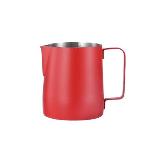 Stainless Steel Coffee Milk Frothing Pitcher With Scale V Shape Spout Latte Art Cup 350/600ml Rust-proof Frother Jug Cafe(Red-35