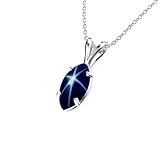 Genuine Blue Star Sapphire Pendant Necklace 925 Sterling Silver/Gift for Her/Marcuise Cut