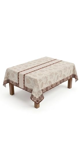 Image of Table Cover (152x101 cm) Brown Printed Border| Polyester Table Cloth | Washable Dustproof Rectangular Table Cover for Home & Kitchen
