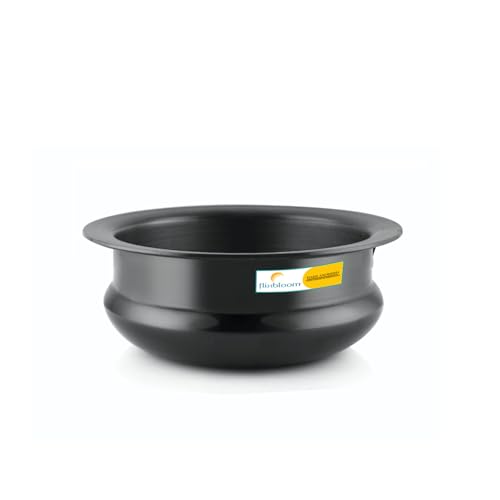 Image of Affluent Black 1.5 Litre Cookware with Lid Hard Anodised Induction Base /LPG Friendly Traditional Virgin Food Grade Aluminium Induction Base & Stovetop Compatible Urli /Uruli for Cooking