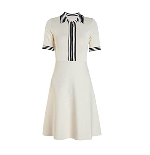 Robe vintage en tricot avec col polo Haitpant pour femme en blanc taille L