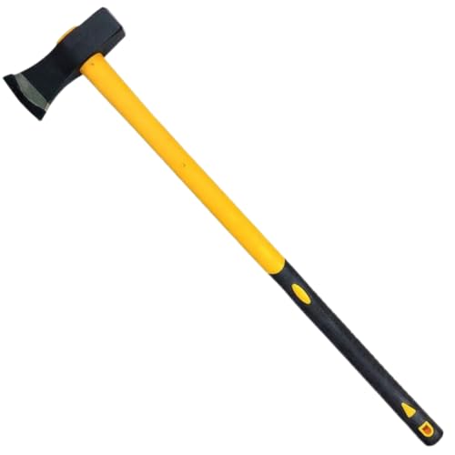 Scure/Mazza 3,5 kg in Acciaio Forgiato – Manico in Fibra di Vetro Antiscivolo – Strumento Giardinaggio, Spaccalegna & Campeggio