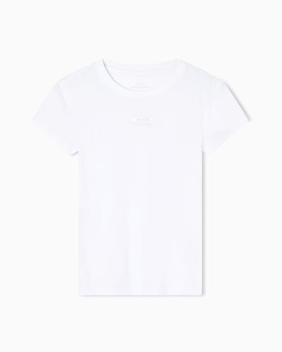 Armani Exchange Camiseta de Manga Corta para Mujer con Logotipo Frontal Lettering Slim Fit, Blanco, S