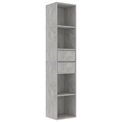 vidaXL Book Cabinet Bedroom Living Room Office Furniture Bookcase Standing Shelf Storage Rack Organiser Concrete Grey 36x30x171cm Chipboard