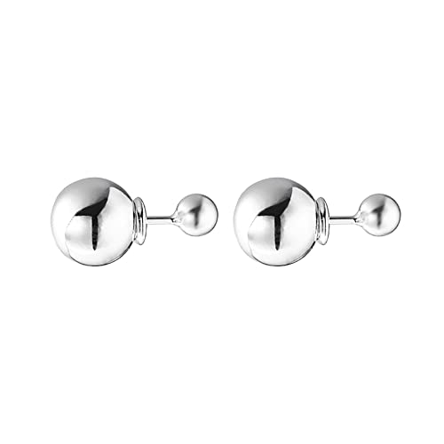 Cute Bead Ball Double Sided Front Back Stud Earrings for Women 925 Sterling Silver Cartilage Sleeper Ear Jackets Studs Earring Fashion 2 in 1 Jewelry Gifts for Daughter Hypoallergenic
