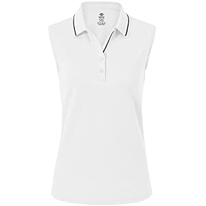 JINSHI Women’s Sleeveless Polo Shirts V-Neck Cotton Casual Tennis Golf Work Top