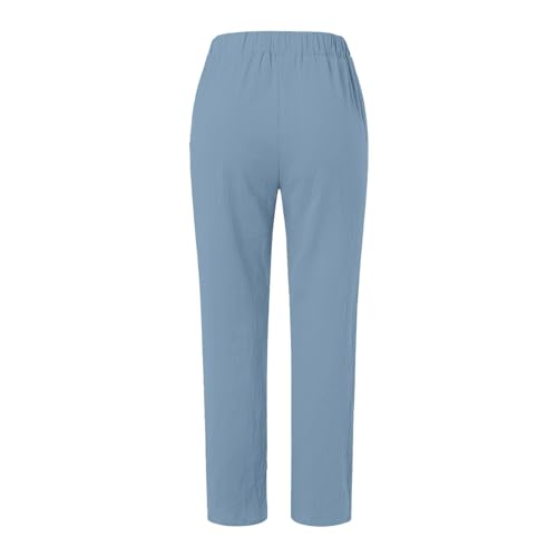 Cotton Linen Pants for Women Striped Print Side Button Pants Baggy Elastic Waist Straight Leg Trousers w Pocket4