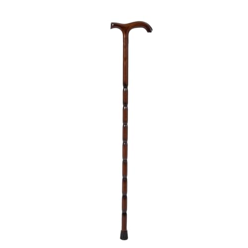 THY Collectibles Wooden Cane Walking Stick with Rubber Tip for Men and Women Ergonomic and Fashionable - 36 inch Notched Bamboo Style Cane with Derby Handle (Dark Brown)