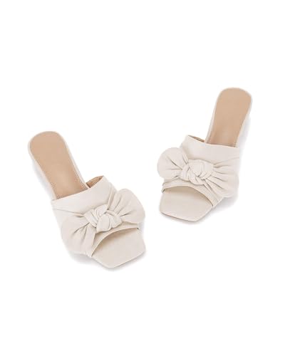 Image of Coutgo Womens Bow Slides Sandals Wide Width Slip On Chunky Low Heels Square Open toe Elagant Summer Shoes