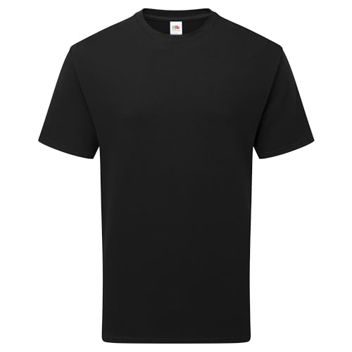 Fruit of the Loom Pure Cotton T | Camiseta para hombre y mujer | 100% algodón orgánico, cuello redondo, corte clásico, etiqueta Tear-Away | Camiseta básica sostenible, Negro , L