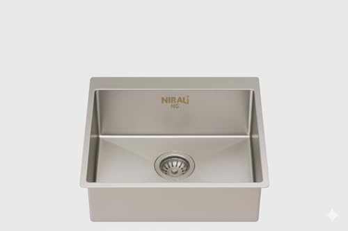 Image of NIRALI Kitchen Sink 24 inch x 18 inch x 9 inch Square 304 Stainless Steel | Single bowl Sink Round Coupling | Rust & Stain Resistant | Matt Finish | Minimizes Sound Molly Square Sink (SS-304)(Molly - 24 inchx18 inchx9 inch)