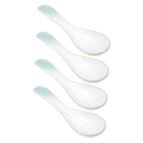 Unomor 4pcs Restaurant Ceramic Spoon Asian Soup Spoon Porcelain Tableware Chinese Serving Spoon Cocktail Spoon Chinese Soup Spoon Food Spoon Kitchen Spoon Restaurant Scoop Green Ceramics