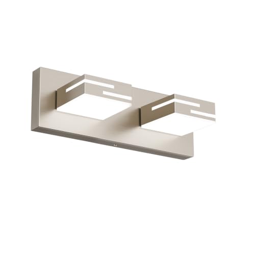 LKHF LED Modern Bathroom Vanity Light Fixtures, Dimmable Brushed Nickel Vanity Lights for Bathroom Lighting Fixtures Over Mirror, with 360° Rotatable Acrylic Heads 2-Light 16-inch (Cool White 6000K)