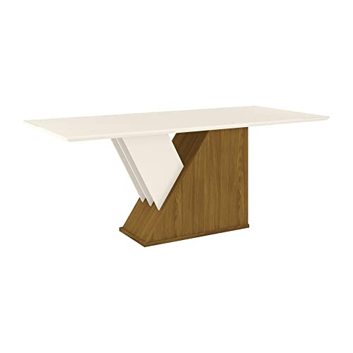 Conjunto Sala de Jantar Mesa Tampo Mdf e Vidro 8 Cadeiras Itália Espresso Móveis Nature/off White/be