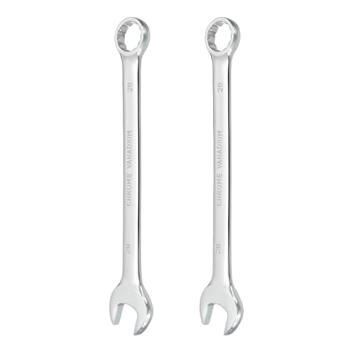 Image of sourcing map 2Pcs Combination Wrench 20mm Metric 12-Point Box and Open End CR-V Steel Double Ended Spanner Tool for Automotive Pipe Furniture Machinery DIY Repair, Silver White