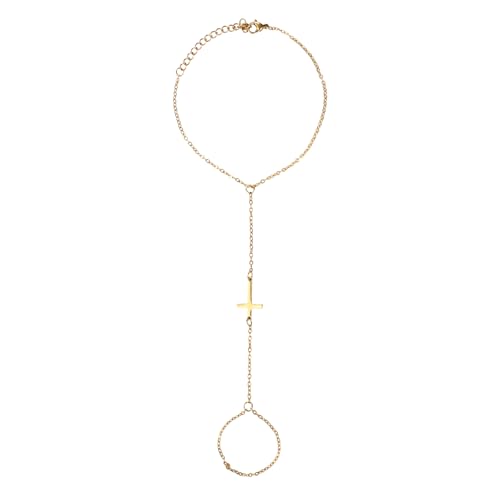 Aroncent Bracelet avec croix pour femme : chaîne de main réglable en acier inoxydable bracelet bague pour femmes bijoux à la mode comme cadeau bracelet religieux chrétien, Eine Grösse, Acier
