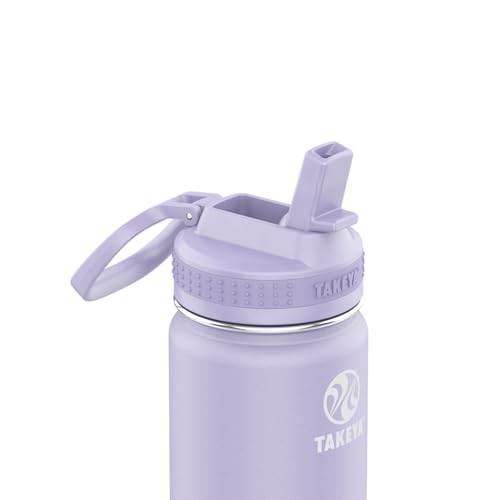 Image of Takeya 18 oz Actives Stainless Steel Water Bottle with Straw Lid - Leakproof, Double-Wall Insulated, Keeps Drinks Cold 24 hrs /Hot 12 hrs, BPA-Free, Powder-Coated, Gym & Travel, Lavender Field