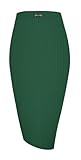 Urban CoCo Women's High Waist Stretch Ribbed Knit Pencil Skirt Midi Length with Side Slit Office Work Bodycon Style Dark Green