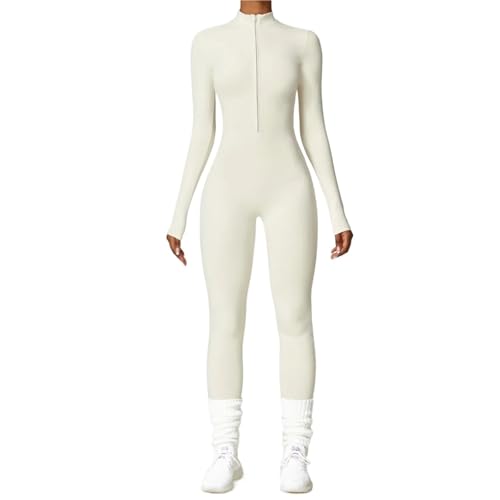 WYNYMKO Yoga jumpsuit dam vinter fleece värme ett stycke dragkedja långärmad overaller balett overaller air dance varma kläder fitness sport body(Creamed Aprikos, L)