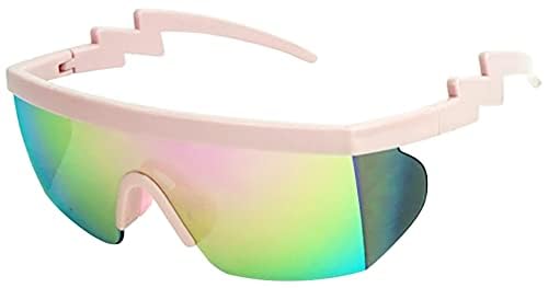Image of ShadyVEU Semi Rimless Neon Rainbow Sunglasses Mirrored Lens UV Protection 80s Retro Rave Shades Crooked ZigZag Bolt Arm