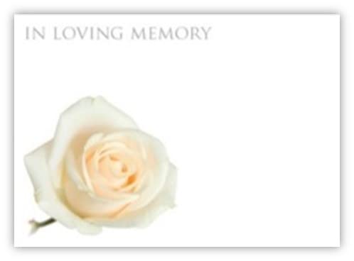 celloexpress In Loving Memory (White Rose) Flower Message Cards - 90mm x 125mm - Bereavement Florist Card Sympathy Condolences Notes (Pack of 18)