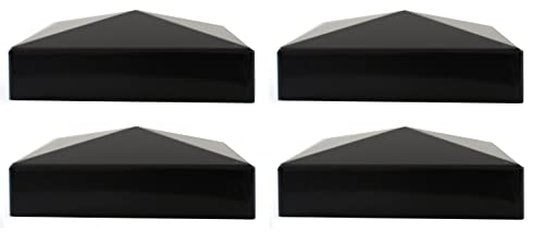True 5x5 (127mm x 127mm) Plastic Pyramid Vinyl Fence Post Cap Black or White Multiple Quantities for True Actual 5" x 5" Vinyl Posts (4, Black)
