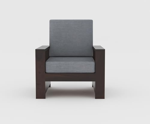 Image of Sheesham Wooden 1 Seater Sofa for Living Room | Rosewood 1 Seater Cushion Sofa with Side Rack