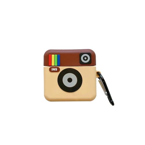 Image of Prolet Designed for AirPods 1 /2 Case Cute Instagram Fashion Character Silicone Case Cover for Airpods 1 /2 Protective Skin with Keychain(Instagram)-Cream & Brown