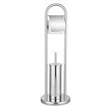 Porta Rotolo con Scopino WC da Terra in Acciaio Inox, Porta Carta Igienica Bagno Moderno S...