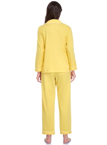 EA'S SECRET 100% Cotton Pajamas for Women Set Long Sleeve Sleepwear Button Down Loungewear Soft Pjs Lounge Sets S-XXL (Yellow,2XL) — view 6
