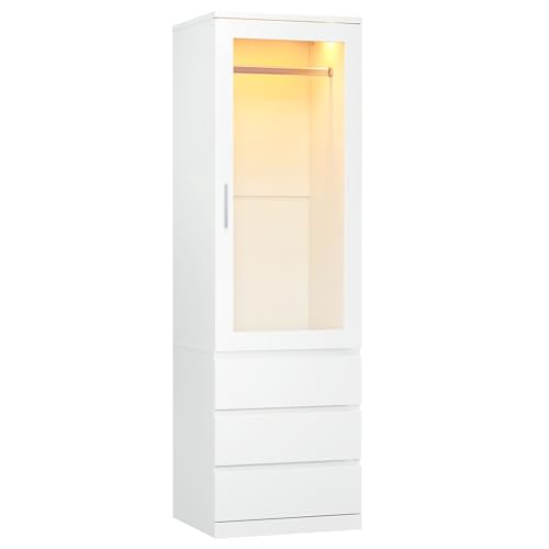 Dripex Einzeltür Kleiderschrank, kleiderschrank klein mit Einer Kleiderstange und 3 Schubladen, Minimalistischer Wardrobe Closet | 50 x 48 x 180cm | Weiß, für EIN Schlafzimmer Kleiderschränke