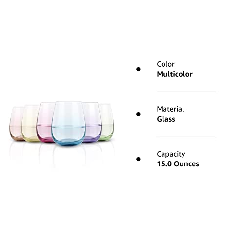 Colored Stemless Wine Glass Set Of 6, Vibrant Splash Wine Glasses With Colored Bottom For Women Men Friends Sister, Good Gift Idea For Festival Wedding Birthday Party, 15 Oz #TOP7