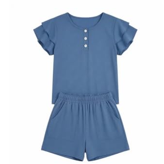 Comodidad de 2 Piezas para Niñas Evita Calor con este Conjunto Casual Monocolor