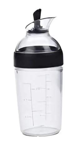 Genérico Shaker per condimenti e salse, 240 ml, plastica con scala graduata, coperchio con leva (nero)