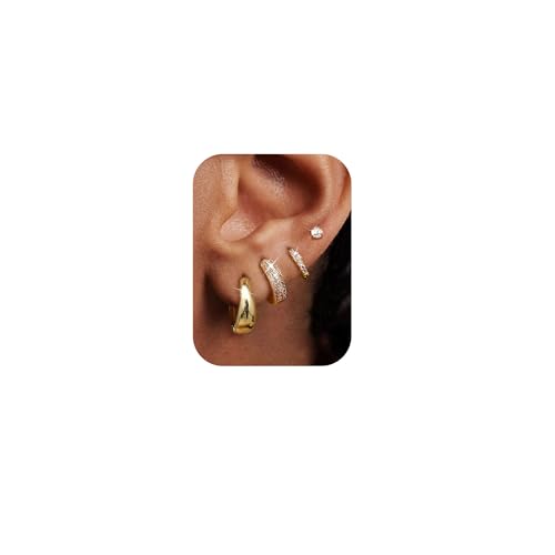 Orazio Small Gold Hoop Earrings Set for Women Trendy, 14K Gold Plated Lightweight Gold Hoop Earrings Chunky Huggie Hoops Earrings Jewelry Gifts