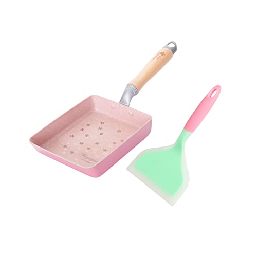 SLHEQING Mini poêle à Omelette Japonaise Tamagoyaki en Aluminium antiadhésif avec poignée en Bois, Acier Inoxydable Aluminium, 18.5 x 15.2 cm