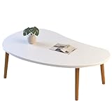 lcvtos Mesa de Centro Moderna de Madera Maciza, Pequeña Mesa de Té Ovalada con Patas Estables, Diseño Minimalista, Tablero de MDF Grueso (Blanco Cálido)