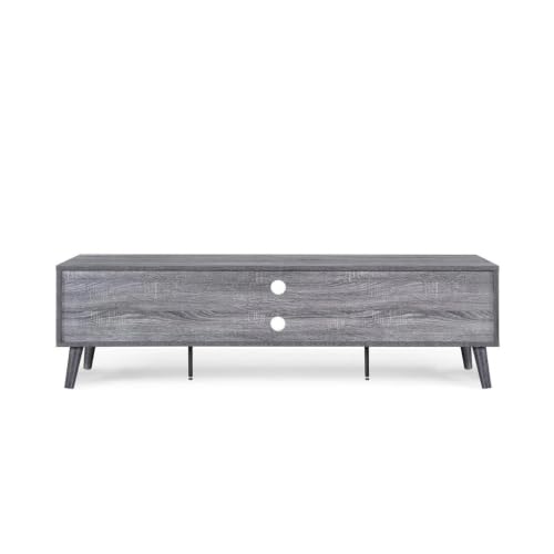 Image of Zenith TV Stand Entertainment Center & Modern Media Console Table for Living Room | Two Storage Doors | Tempered Glass Middle Shelf | Solid Wooden Legs | Space Gray