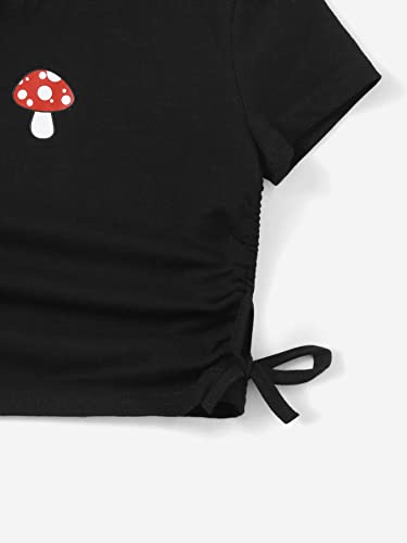 SHENHE Girl's Mushroom Print Short Sleev Crop Tops Ruched Drawstring Tee T Shirts4