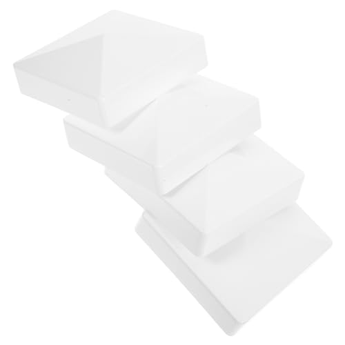 DOITOOL Flat Top PVC Fence Post Caps 4x4 4 Pieces for Outdoor Deck Mailbox Protection Rot-Resistant and Easy to Install