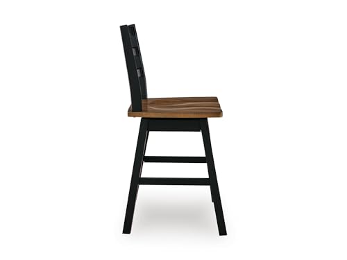 Image of Signature Design by Ashley Counter Height Swivel Bar Stools, Set of 2 | Solid wood frame, Contoured hard seat, 360-degree swivel, Two-tone farmhouse style, Kitchen island, Wildenauer Series