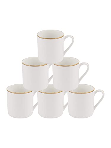 Image of SONAKI Bone China Tea Cups /Coffee Mugs with Real Gold Line (White, 140 ml) -Set of 6