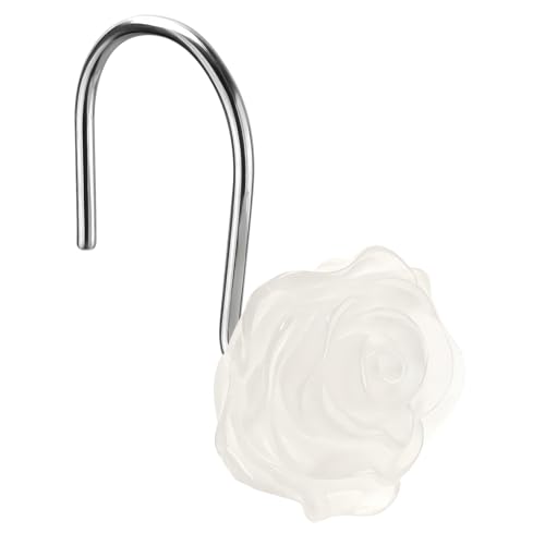 Rose Shower Curtain Hooks, Glow in The Dark, Pretty Floral Themed Elegant Bathroom Decor, White