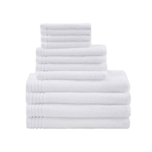510 DESIGN Big Bundle 100% Cotton Bath Towel Set, Quick Dry Zero Twist Terry Fabric, Soft, and Highly Absorbent for Shower, Multi-Sizes, White 12 Piece -  5DS73-0200