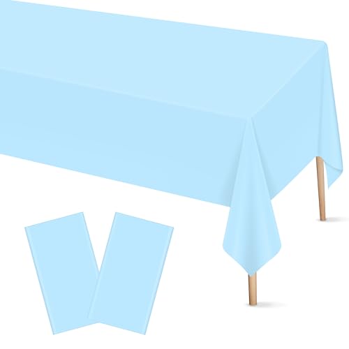 Image of Mulbozy 2 Pcs Light Blue Plastic Tablecloth,Baby Blue Table Cloth